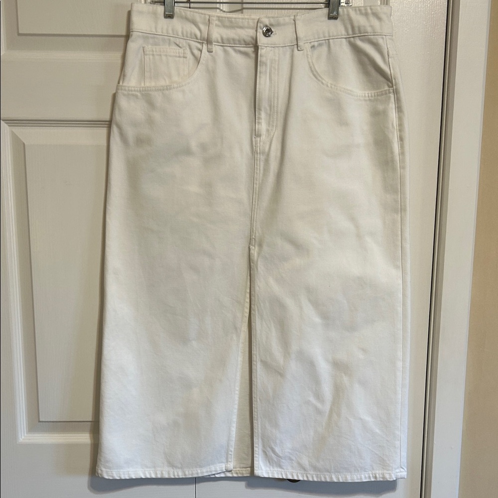 Massimo Dutti White Denim midi skirt